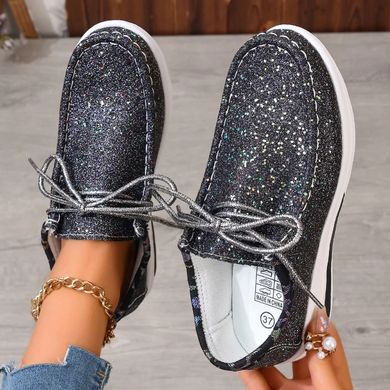 Women Sneakers New Fashion Spring Autumn Sequin Canvas Sneakers Women Shallow Casual Platform Vulcanize Shoes Zapatillas Mujer