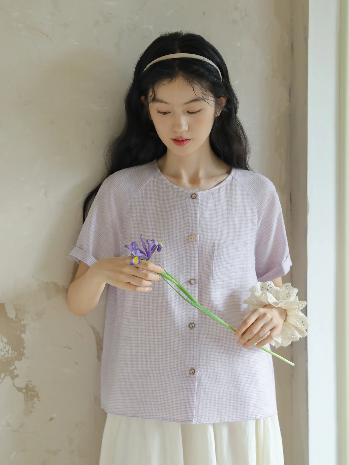 

Женская хлопково-льняная свободная рубашка Nesoulum с коротким рукавом, летняя, винтажная, фиолетовая, в клетку, с цветочным узором, на пуговицах, удобная, повседневная, блузка