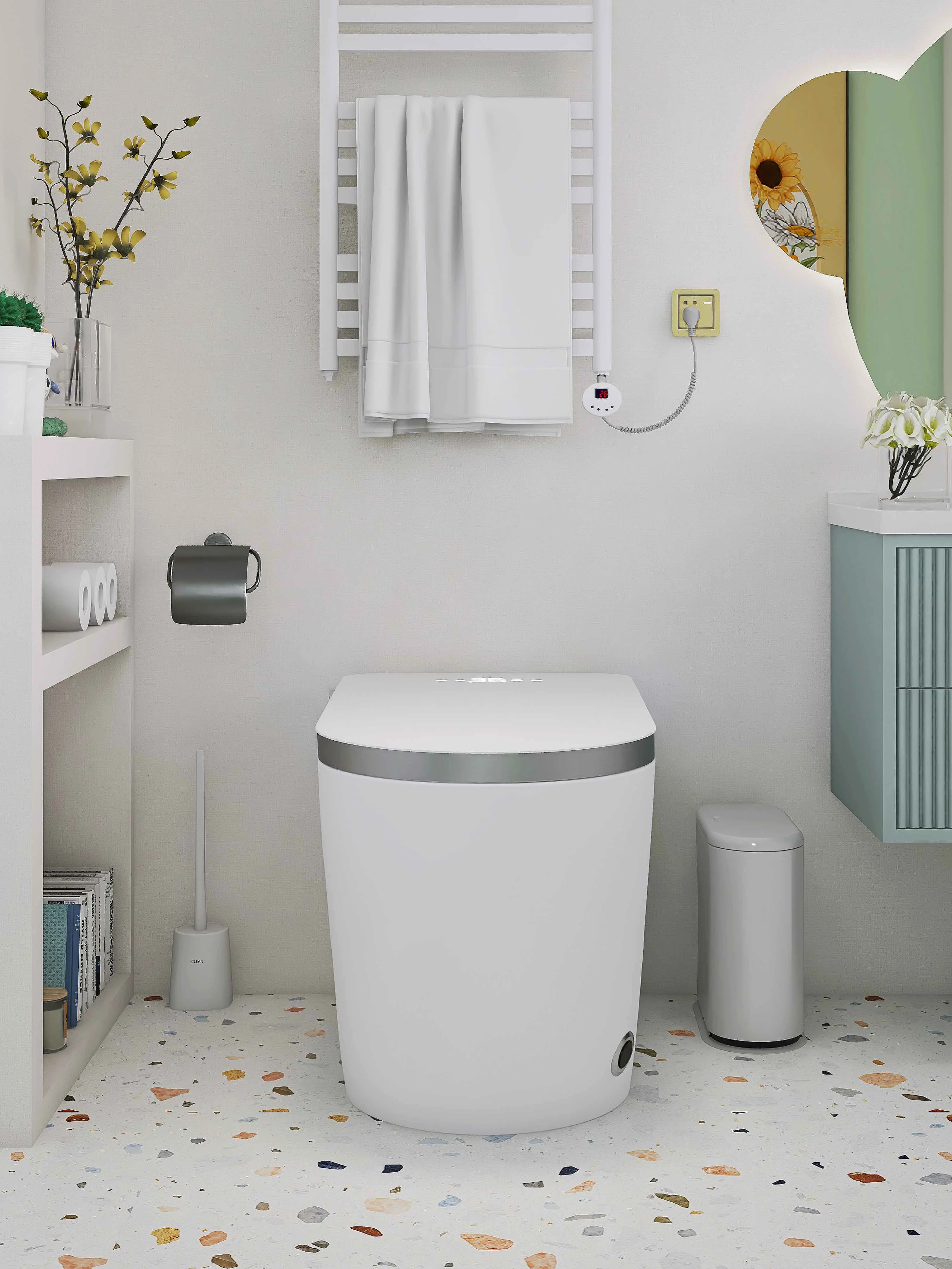 AI intelligent toilet seat heating modern design large ceramic floor-to-ceiling  toilet remote control S trap