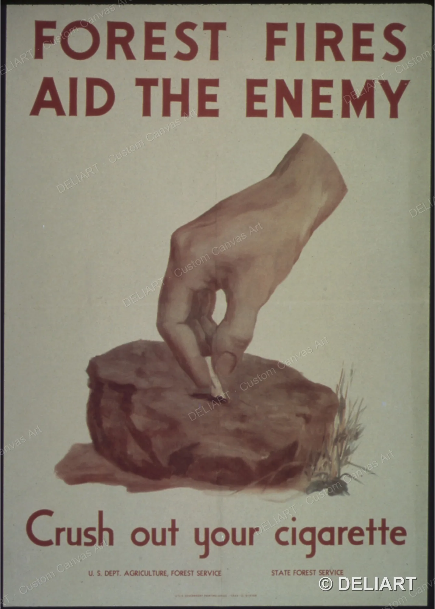 Forest Fires Aid the Enemy, Crush out your Cigarette Vintage WWII Propaganda Canvas Wall Art Poster Print Home Decor Unframed