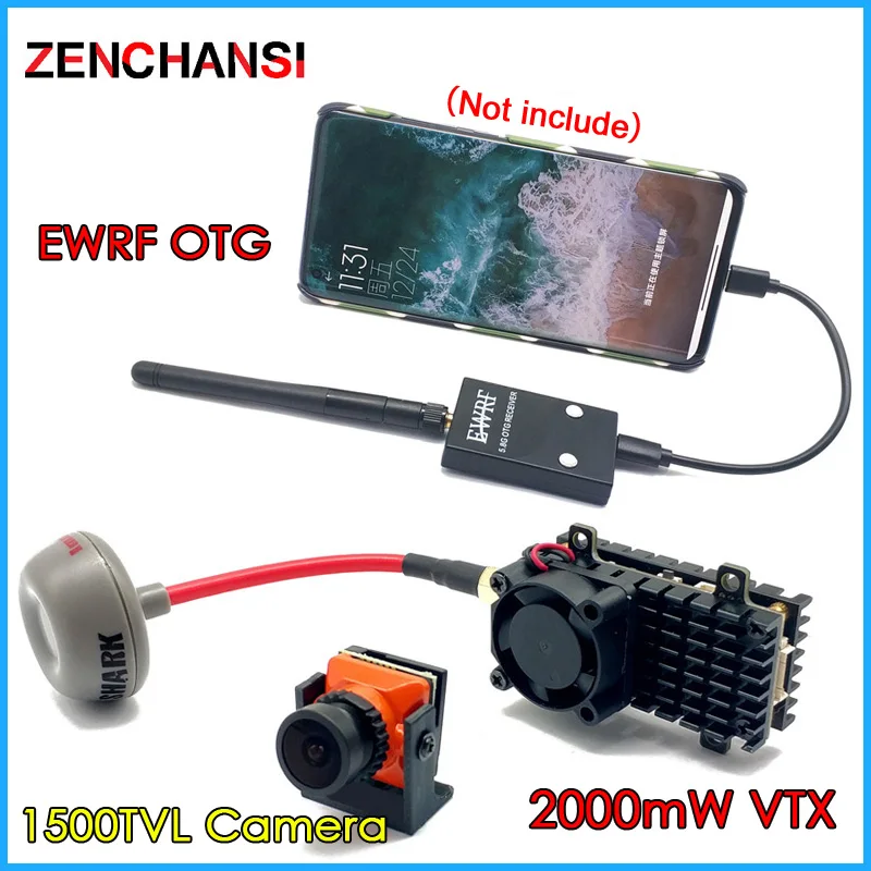 5.8G 2000MW 48CH FPV Wireless Transmitter VTX Range Over 20Km + OTG Receiver UVC + 1500TVL Camera for FPV Camera Kit for plane