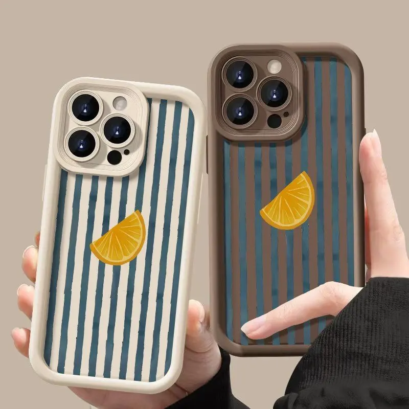 Gestreifte Zitronenscheiben-Muster-Handyhülle für iPhone 17 16 15 14 13 12 11 Pro Max XS X XR 7 8 Plus 16E 17 Air Silikon Bumper Cover