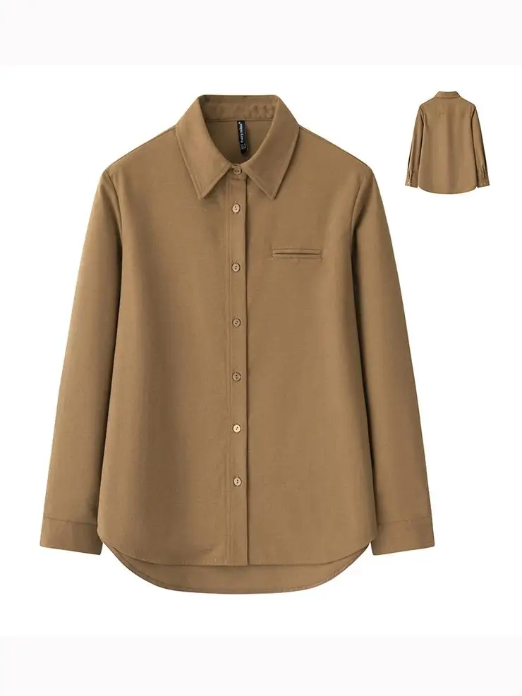 

Elegant Light Pink Flocking Shirt Women's Business Base Layer Shirt Versatile Underwear Top Warm Thickened Long Sleeve C...