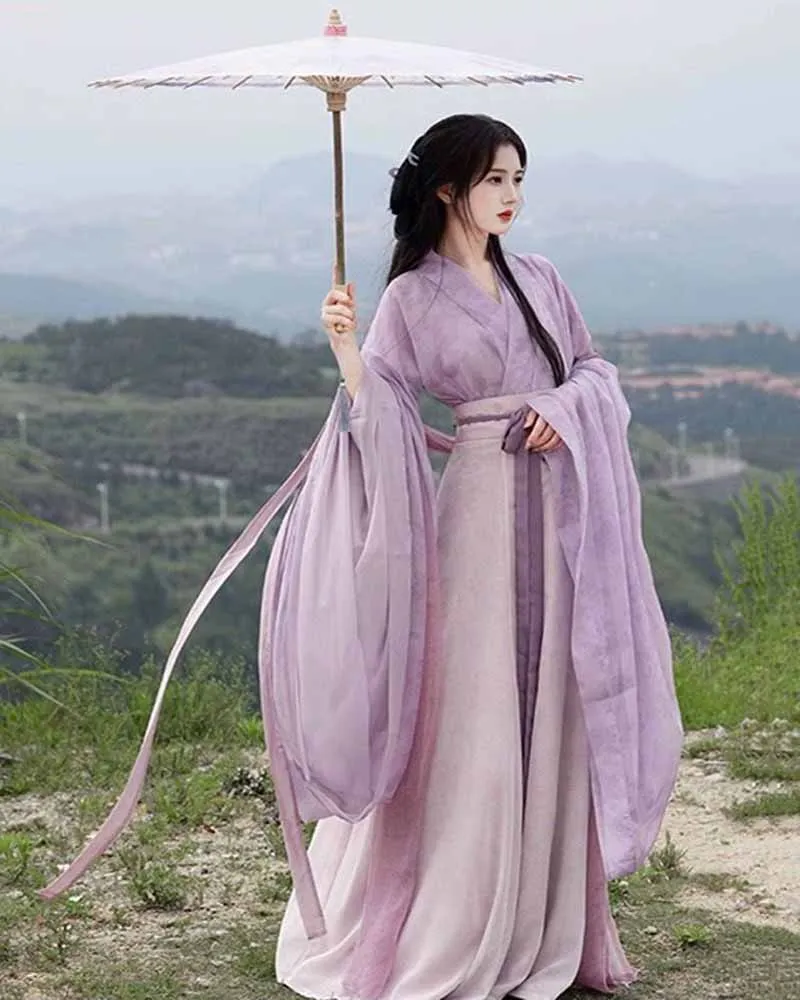 

Chinese Hanfu Dress Women Halloween Carnival Cosplay Costume Party Outfit Ancient Chinese Hanfu Purple 3pcs Sets Tang Suits