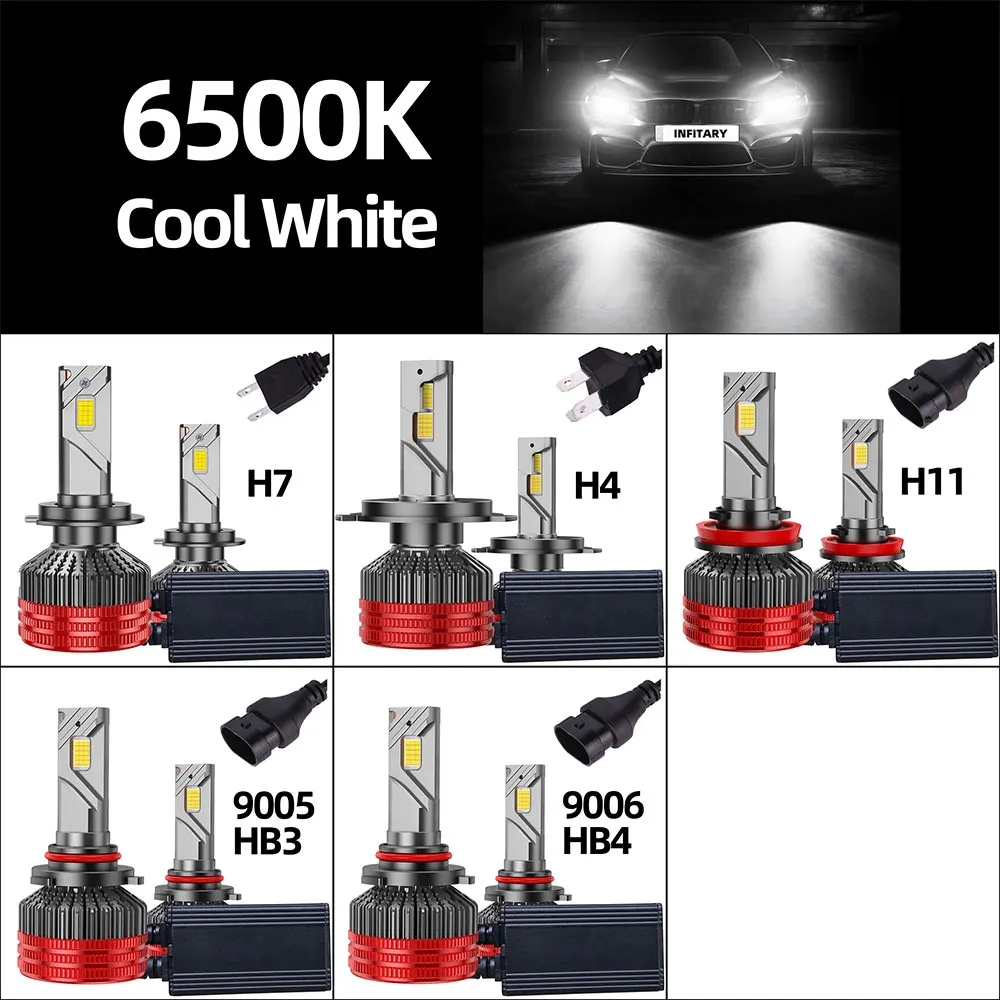 Infitary 300W H7 H4 LED Car Headlight CANBUS Lamp H8 H9 H11 HB3 9005 HB4 9006 80000LM Bulb Three Copper Tube Lights for Auto view 6