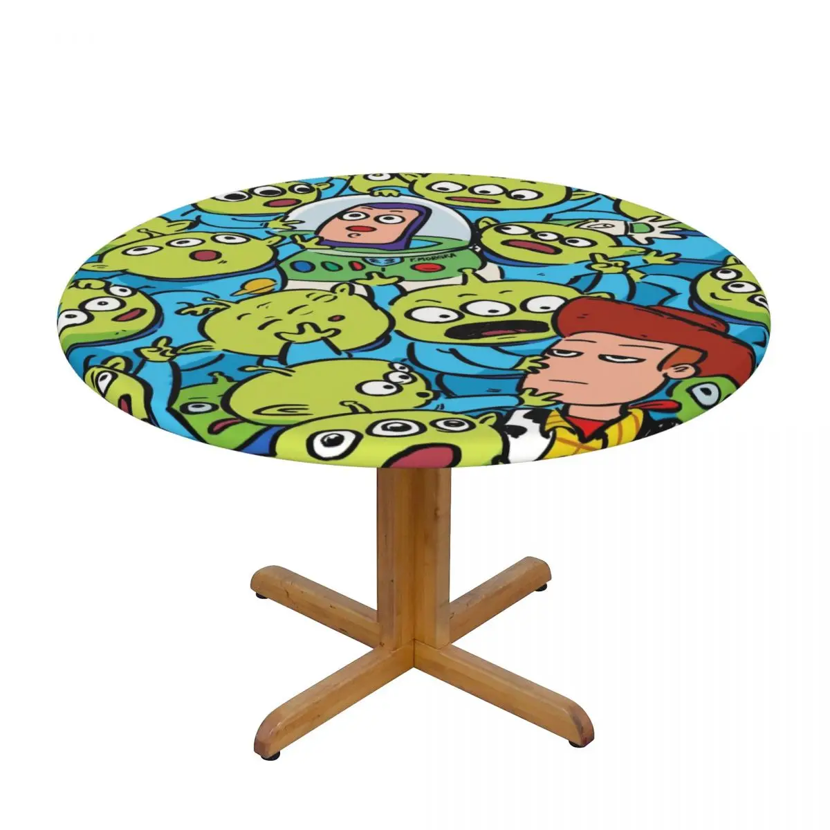 Round Waterproof Oil-Proof Disney Toy Story Comedy Tablecloth Backed Elastic Edge Table Cover Fit Anime Movies Table Cloth