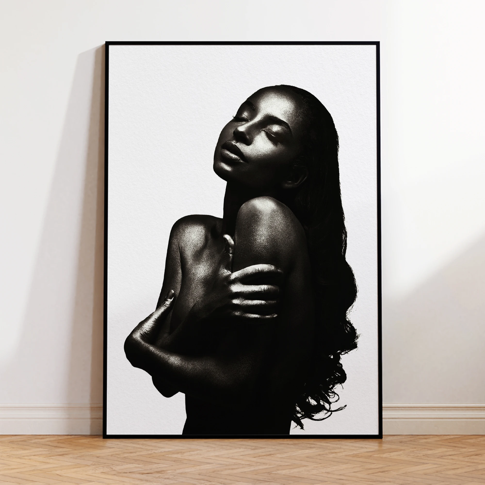 แฟชั่นโมเดิร์นสีดําสาวภาพ Wall Art พิมพ์ภาพวาดผ้าใบภาพโปสเตอร์สําหรับห้องนั่งเล่นตกแต่งบ้าน