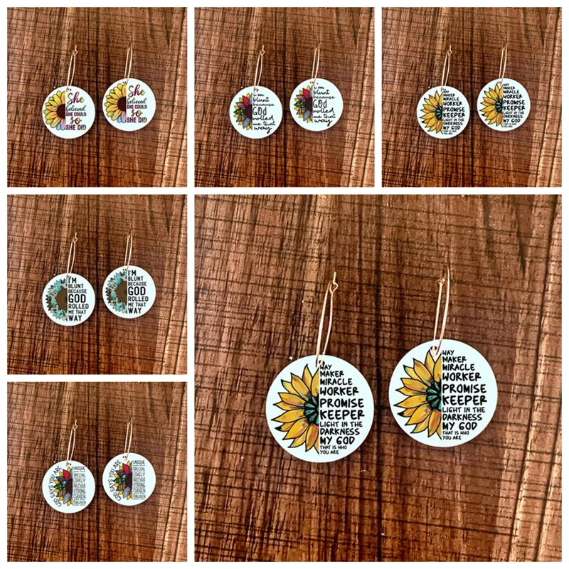 

Sunflower Theme round earring faux leather teardrop earrings for God Me