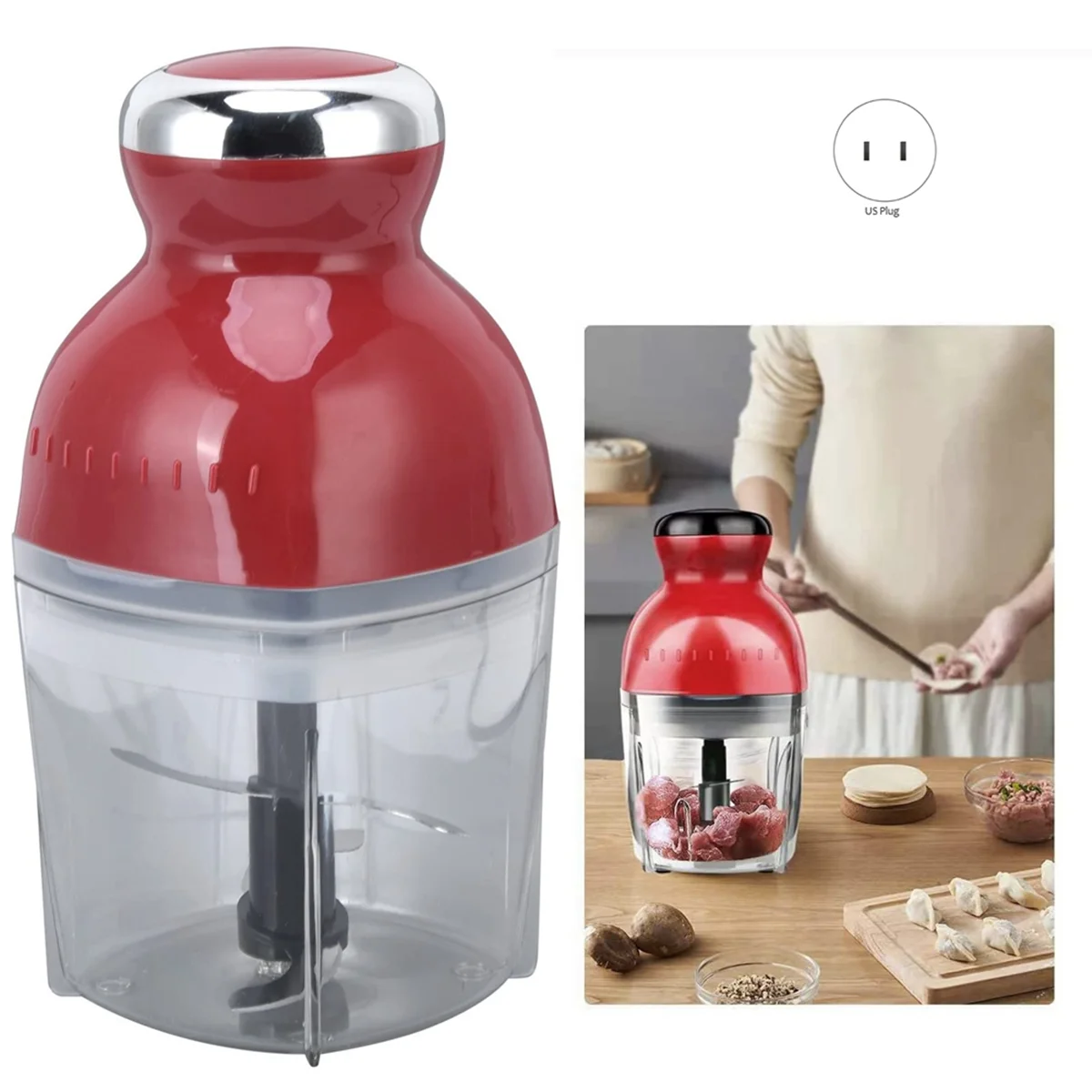 Meat Chopper, Meat Processor Ergonomic Design ABS Stainless Steel 500Ml Capacity for Kitchen for Household US Plug White