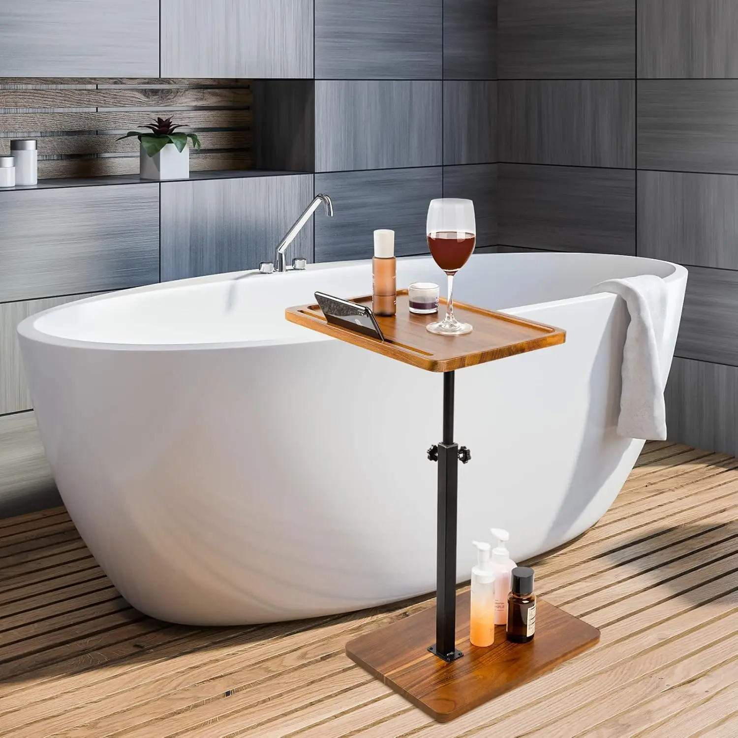 360° Swivel Height Adjustable TV Tray with Phone & Tablet Slot,Snack Side Table End Table for Small Spaces, Bed or Chair