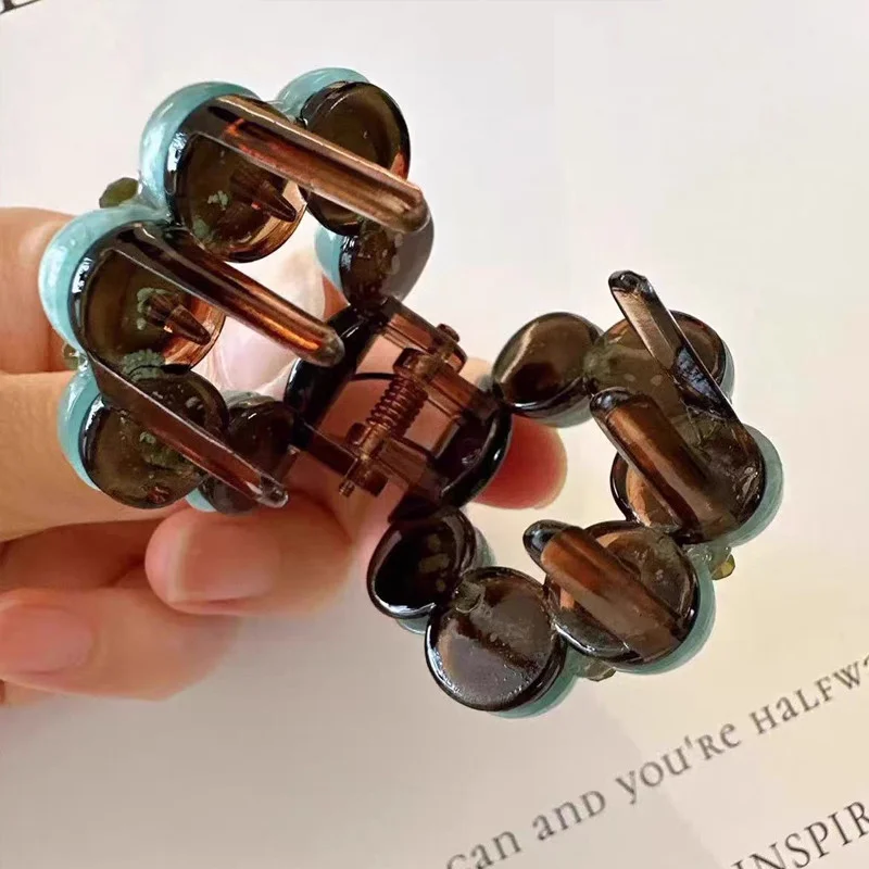 マルチカラーエレガントラインストーンスモールヘアクリップ レディース 韓国風ボールヘッドヘアクロウ ファッションガール バックオブザヘッドポニーテール