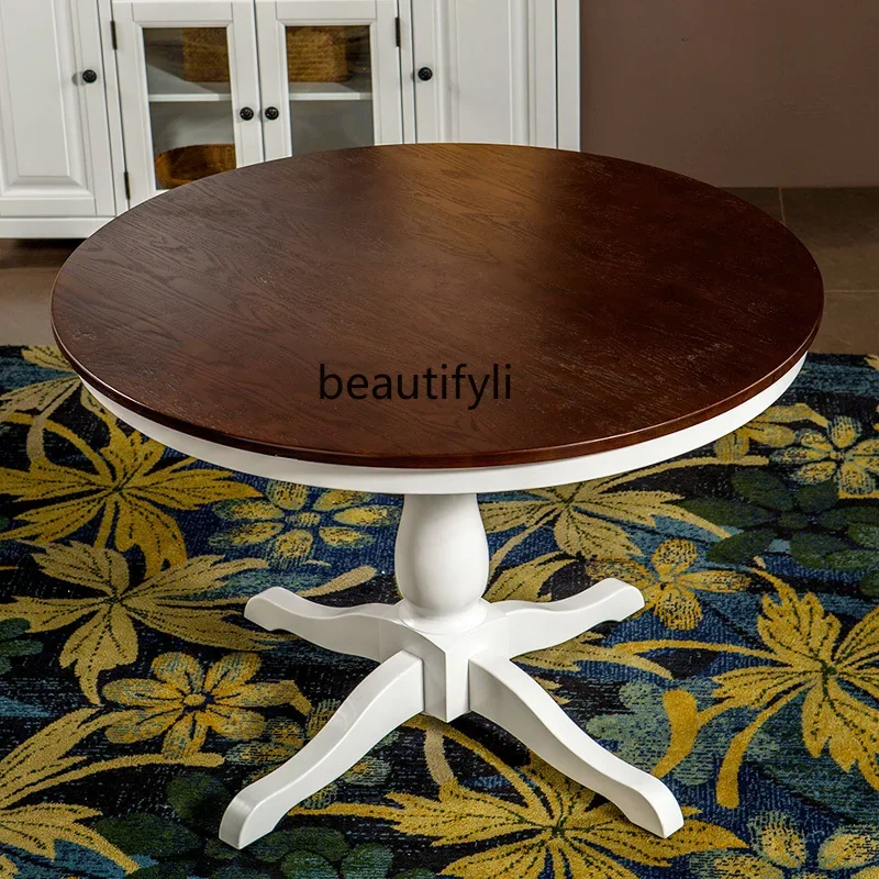 

All solid wood round table Mediterranean dining table restaurant American furniture simple dining table and chair combination520