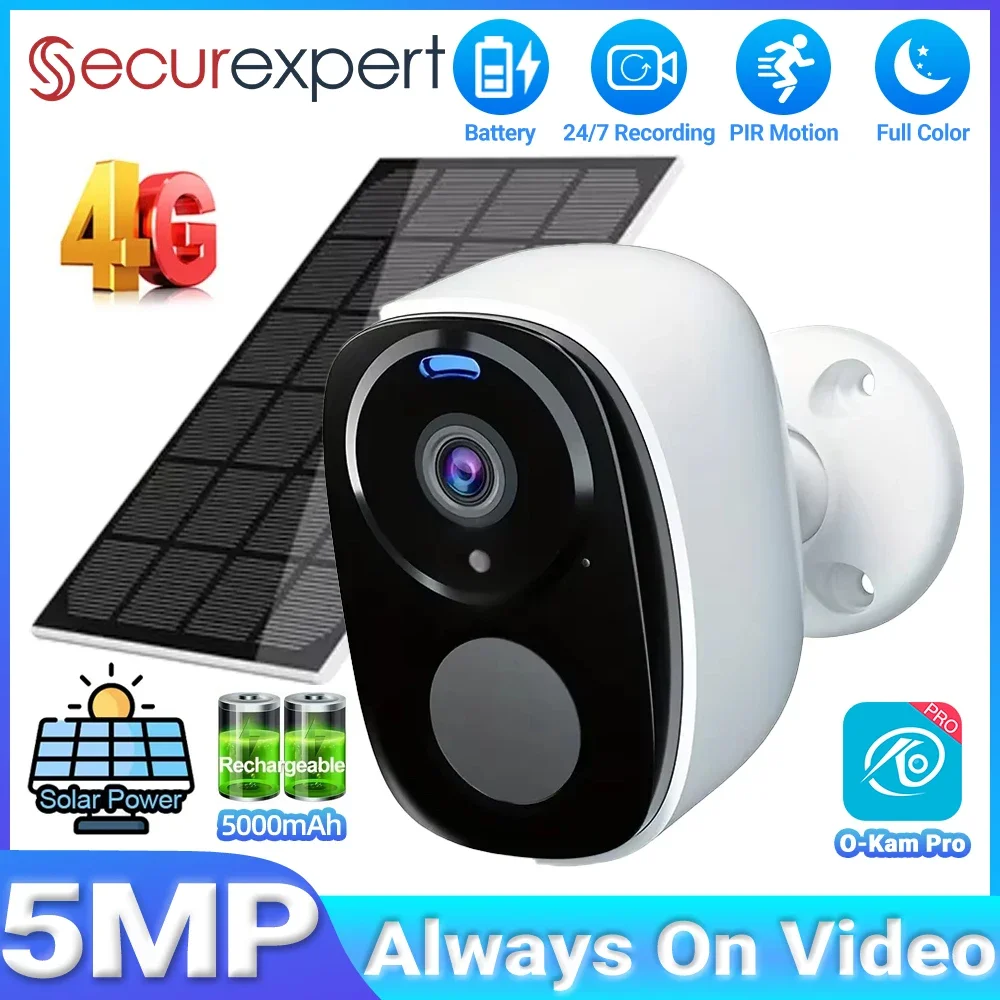 

5MP 4G Solar Security Camera 2.4G/5G WiFi Wireless Outdoor Color Night Vision Battery Powered Support PIR Waterproof 2-Way Alexa