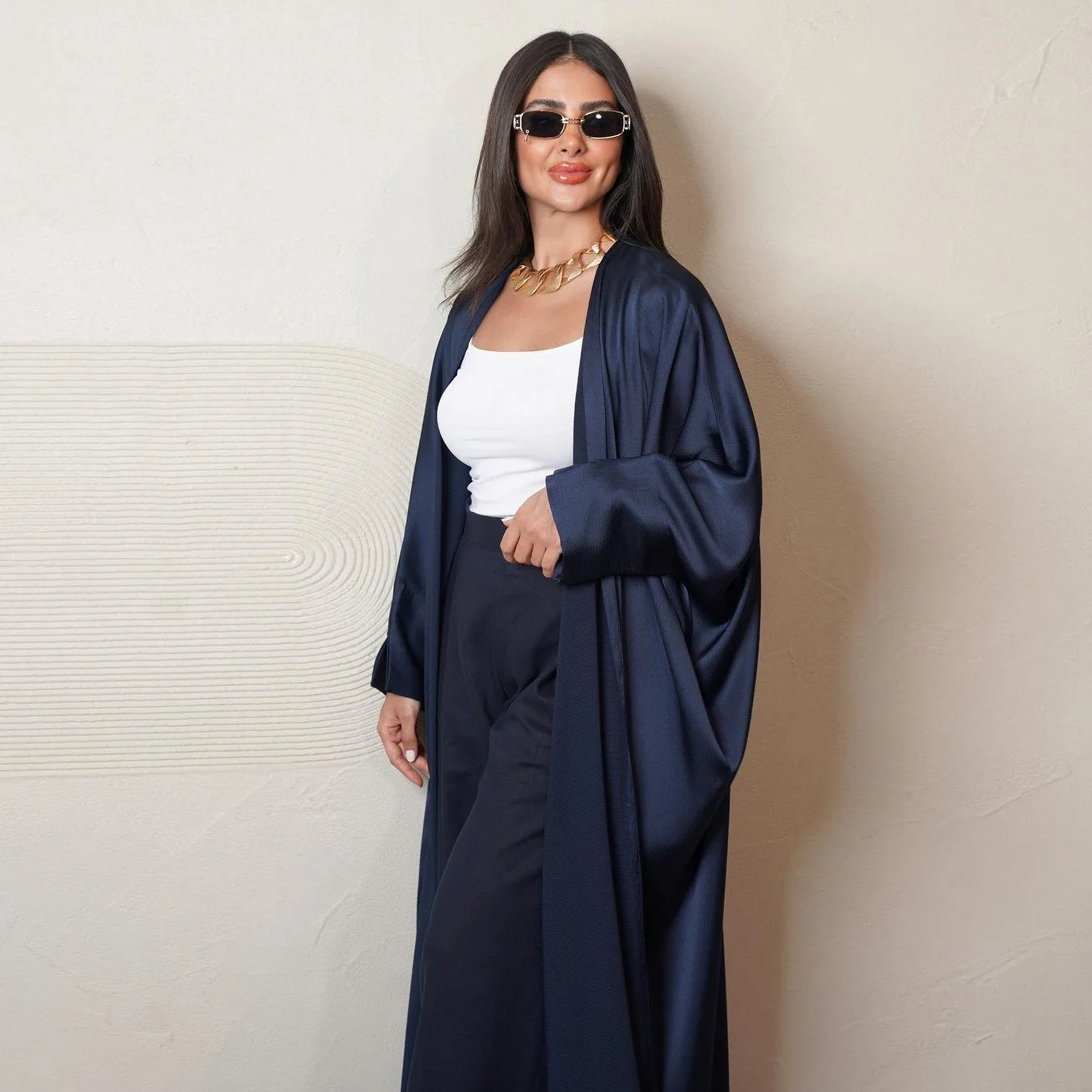 Muslim burqa blue long soft and minimalist elegant cardigan robe