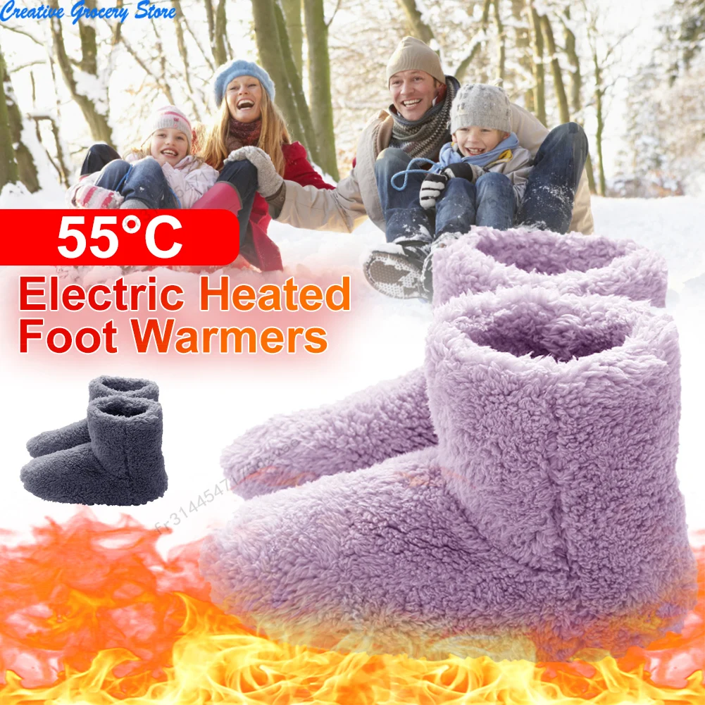 Winter USB Heated Shoe for Men Women Foot Warmer Boot Plush Electric Slippers Washable Electric Shoe Warming Pad Heating Insoles