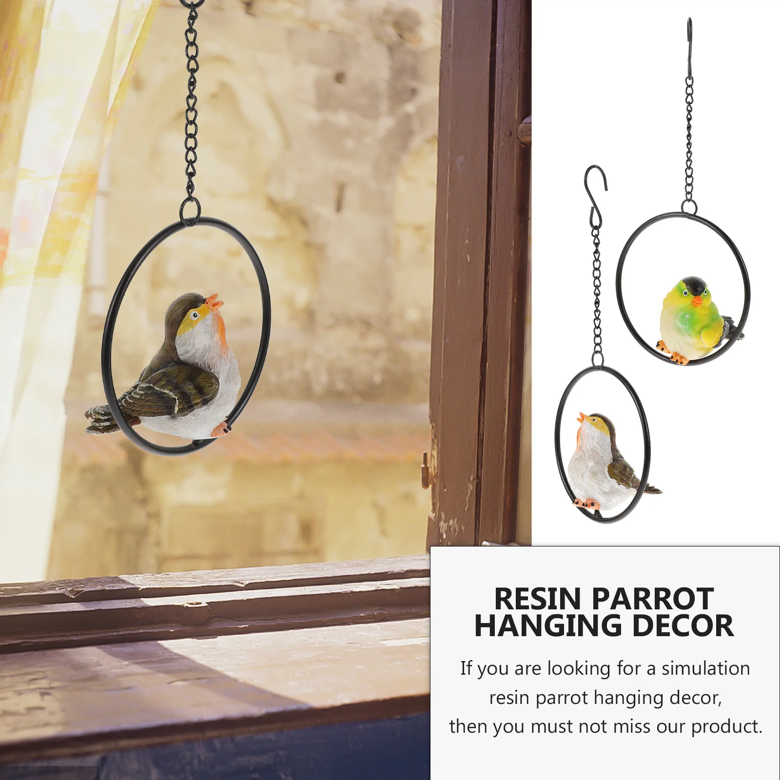 

2Sets Bird Pendant Resin Hanging Garden Home Wall Living Room Balcony Decor Iron Ornaments Iron Pendant