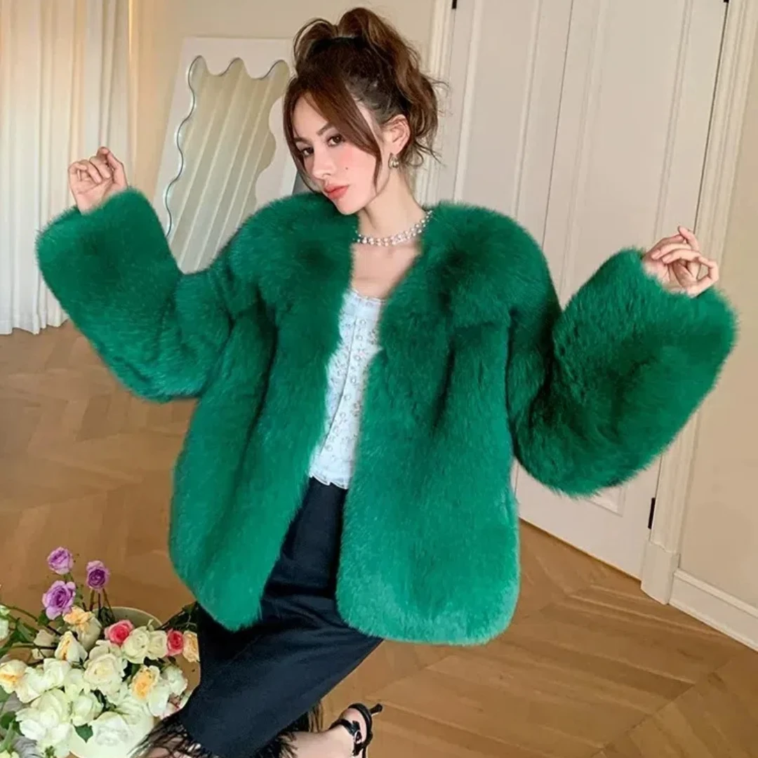 

Hot sales High-end Luxury Outerwear V-neck Jacket For Women Fashion New Winter Natural Fox Fur Coat