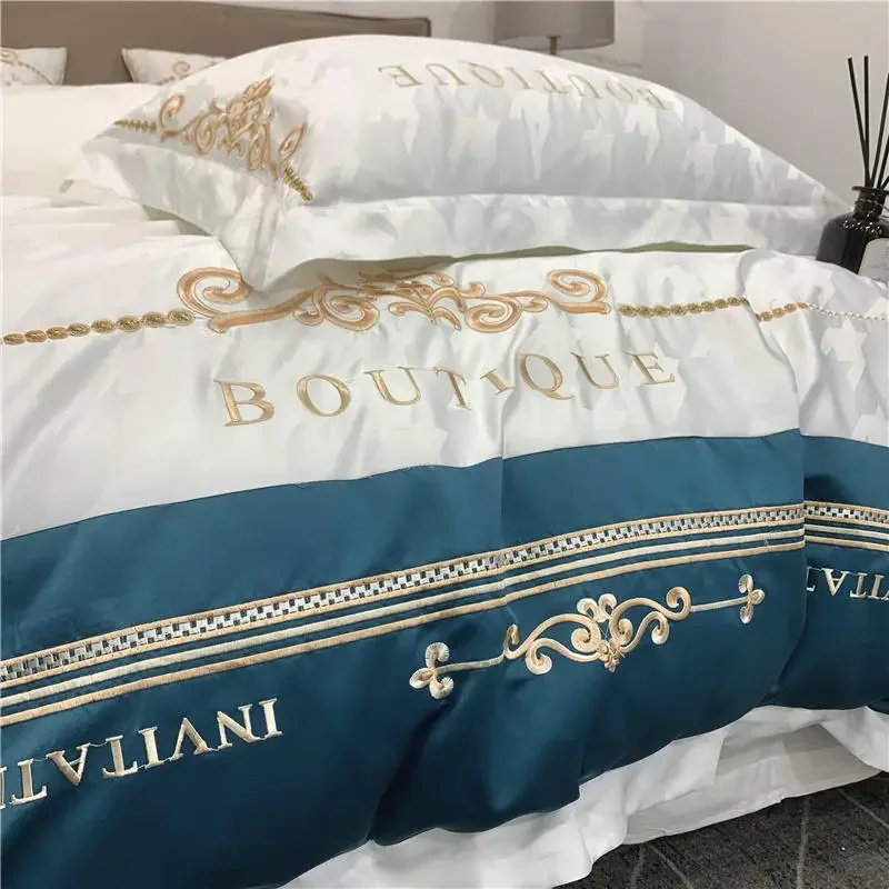 High Luxury Embroidery Silky and Soft Bedding set Duvet Comforter Cover Bedsheet Set pillowcas bed linen newyear