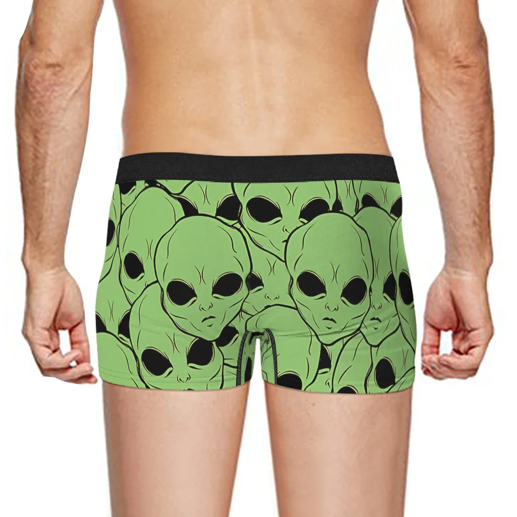 Alien UFO Padrão Cuecas, Calcinhas de Algodão Masculino, Roupa Interior Sexy, Shorts Boxer, Cuecas, Bando de Aliens