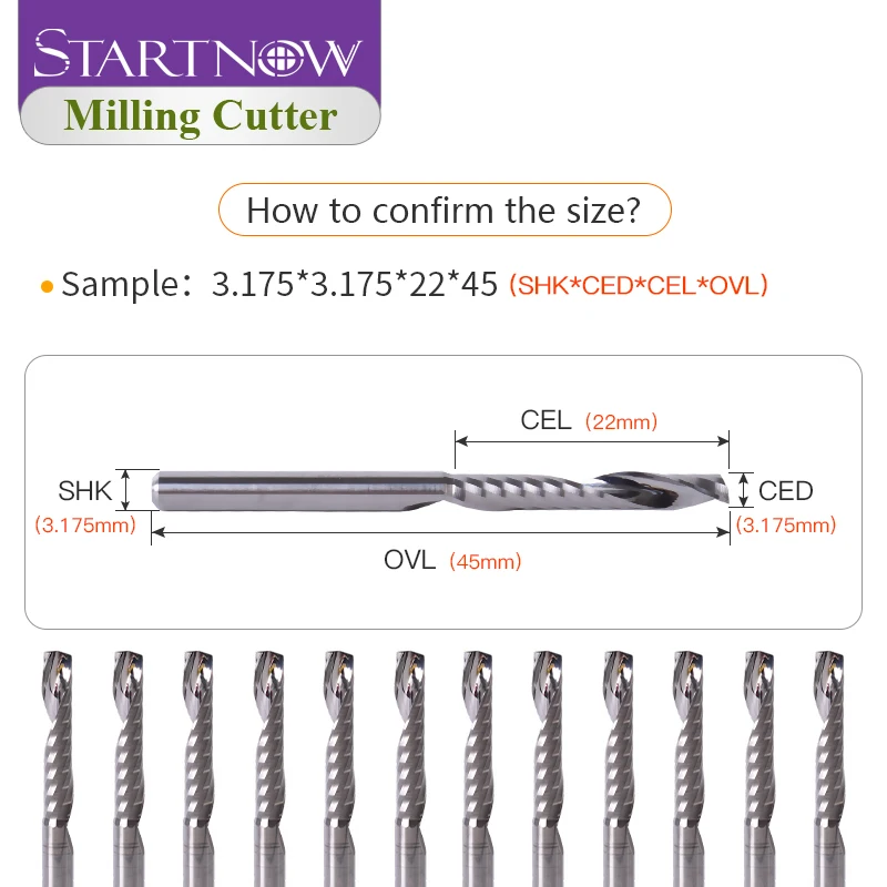 Startnow 5 أجزاء/وحدة الاكريليك حافة واحدة دوامة مثقاب كربيد نهاية مطحنة CNC قاطعة المطحنة كربيد نهاية مطحنة أداة القطع #6