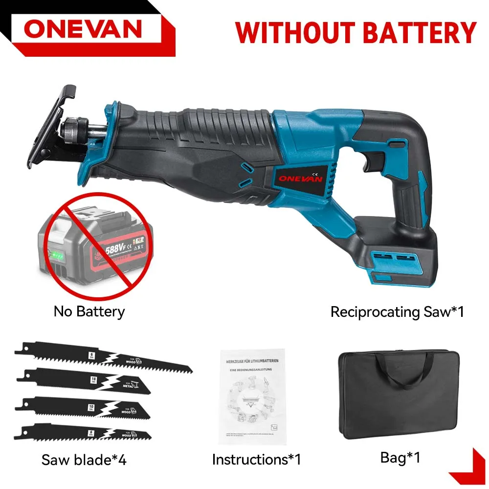 ONEVAN 3000W 10000SPM Elektrische Reciprozaag Elektrische Kettingzaag Sabel Saw Snoerloze Cutter Tool Voor Makita 18V Batterij pin
