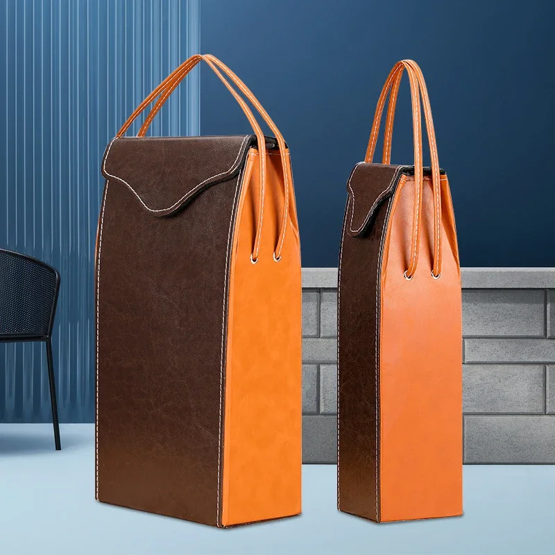 Scatola per sacchetti di imballaggio di fascia alta per vino rosso Regalo squisito Borsa in pelle portatile Scatole per imballaggio per bottiglie di champagne con doppia maniglia singola