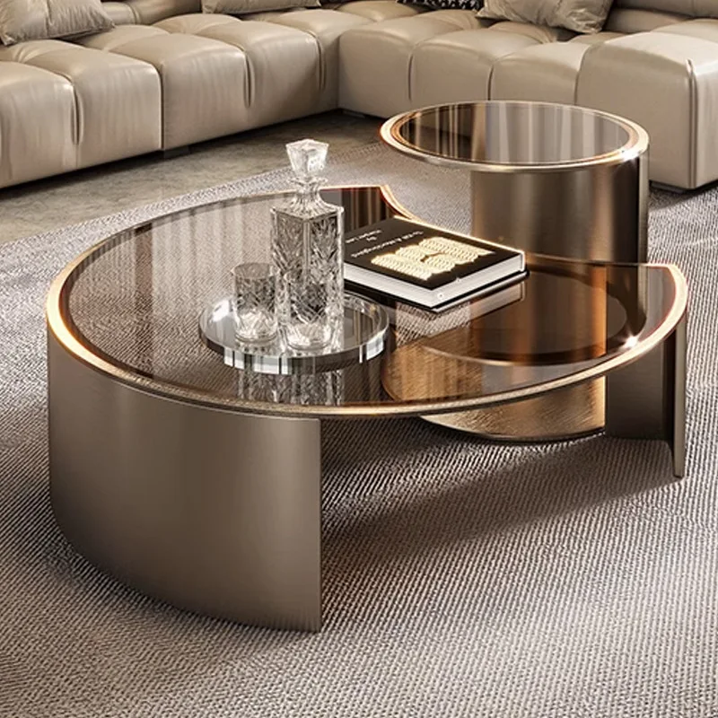 

Italian Luxury Coffee Table Living Room Round Designer High - End Tempered Glass Coffee Table Set Artistic Home Furniture FYCT