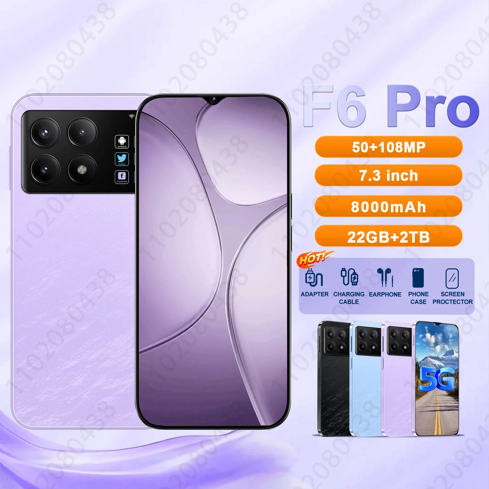 New Global F6 Pro Version Smartphone 22G+2TB 8000mah 4G/5G Dual Sim Cellphone Snapdragon 8 Gen3 Android 14 Unlocked Mobile Phone