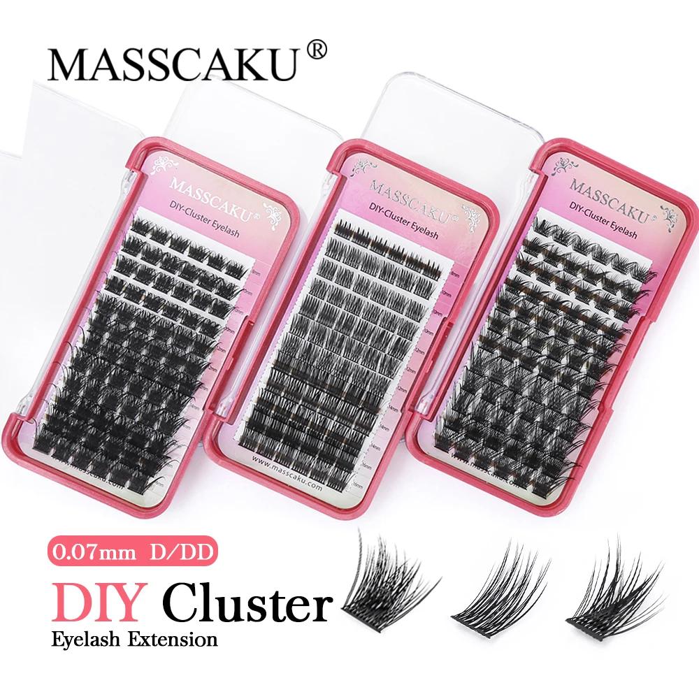 MASSCAKU 72PCS pestañas postizas Fluffy Volume Matte Black Individual Cluster Eyelash Simple Apply Beauty lash for Salon makeup