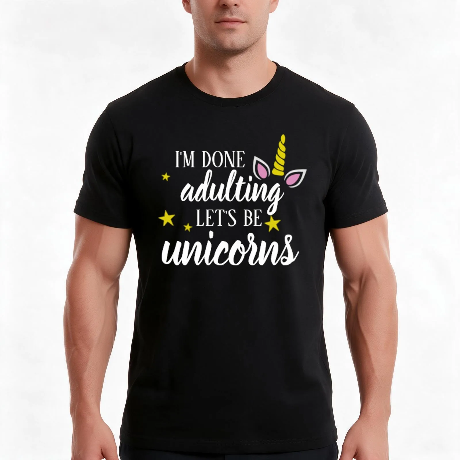 Done Adulting Let's Be Unicorns T-Shirt, Summer Casual Cotton Tee, Oversized Streetwear Tops, Vintage Graphic Print, 100% Cotton