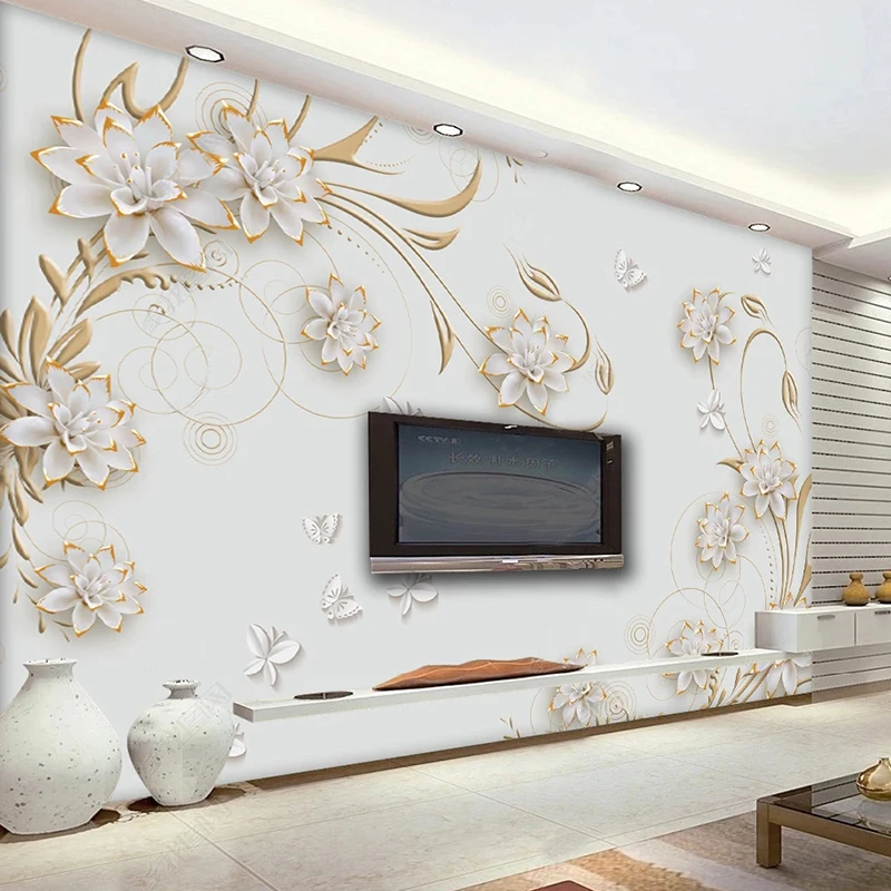 Custom Mural Wallpaper 3D Relief Flower Butterfly European Pattern Fresco Living Room TV Sofa Bedroom Home Decor Papel De Parede