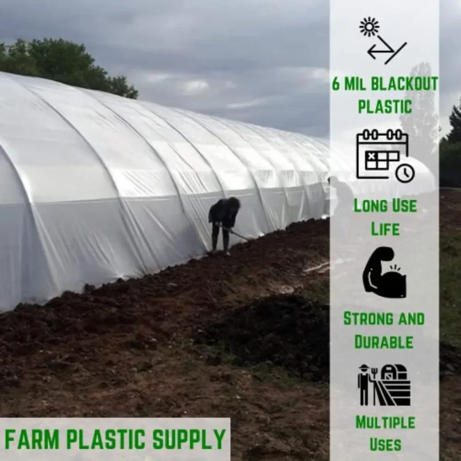 Panda Film Light Deprivation Greenhouse Cover - 6 mil - - 100% Blackout Tarp, Black White Plastic Sheeting, Green House Poly Fi