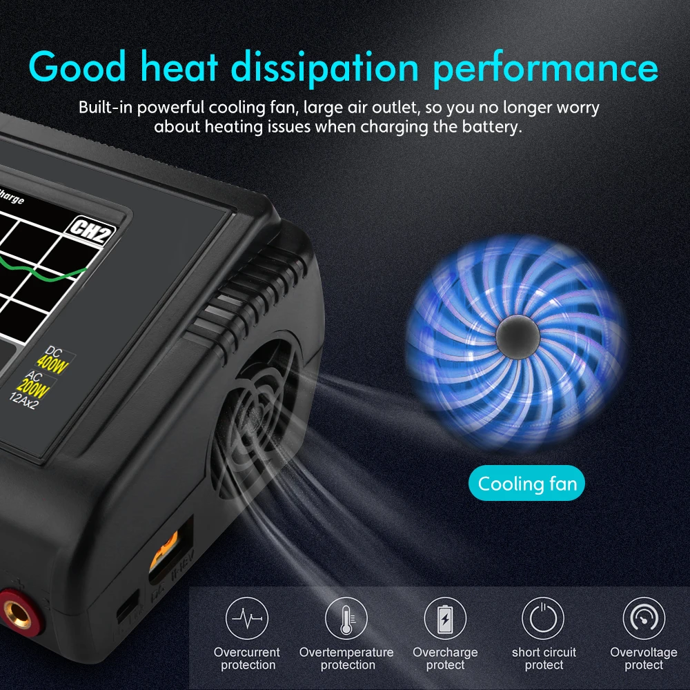 HTRC K6+Pro nabíječka LiPo baterií DC 400W AC 200W nabíječka/vybíječka pro LiHV LiFe Li-Ion NiCd NiMh Pb LiPo baterie RC nabíječka - náhled 3