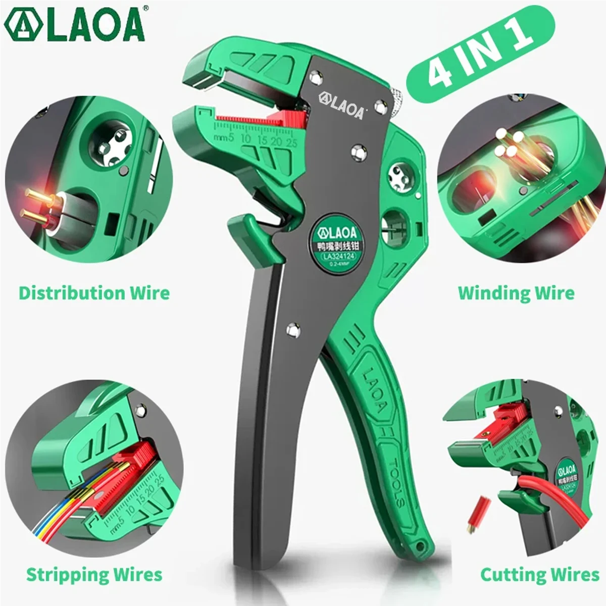 LAOA Wire Stripper Pliers Stripping Cutting Winding Splitting Tool 0.2-4mm² Adjustable Strip Length & Tension for Electrician