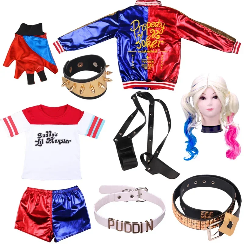 Anime Dress Women Costume Quinn Girl Wig Shirt Bat Kids Adult Tops Glove Accessories /