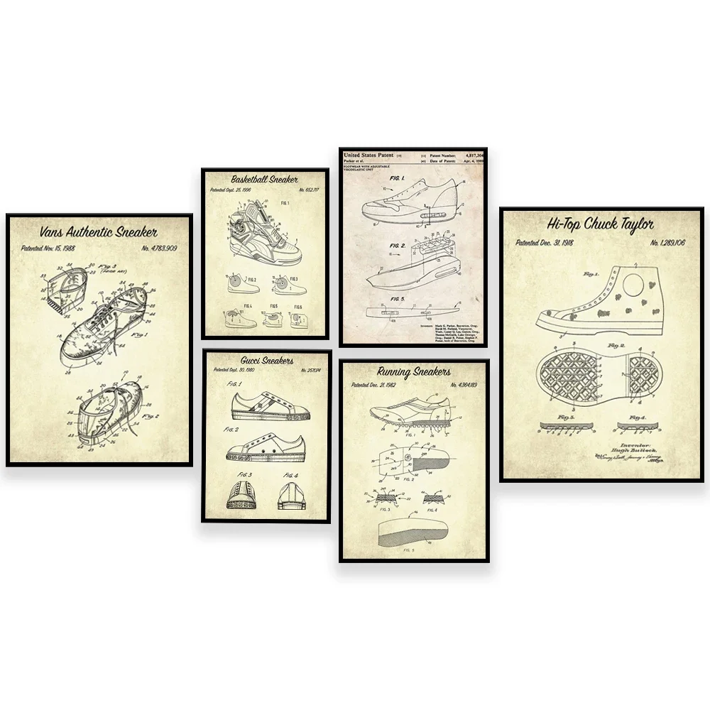 Vintage Patent Sneakers Sneakers Blueprints Posters Canvas Painting Prints Wall Decor Living Home Art