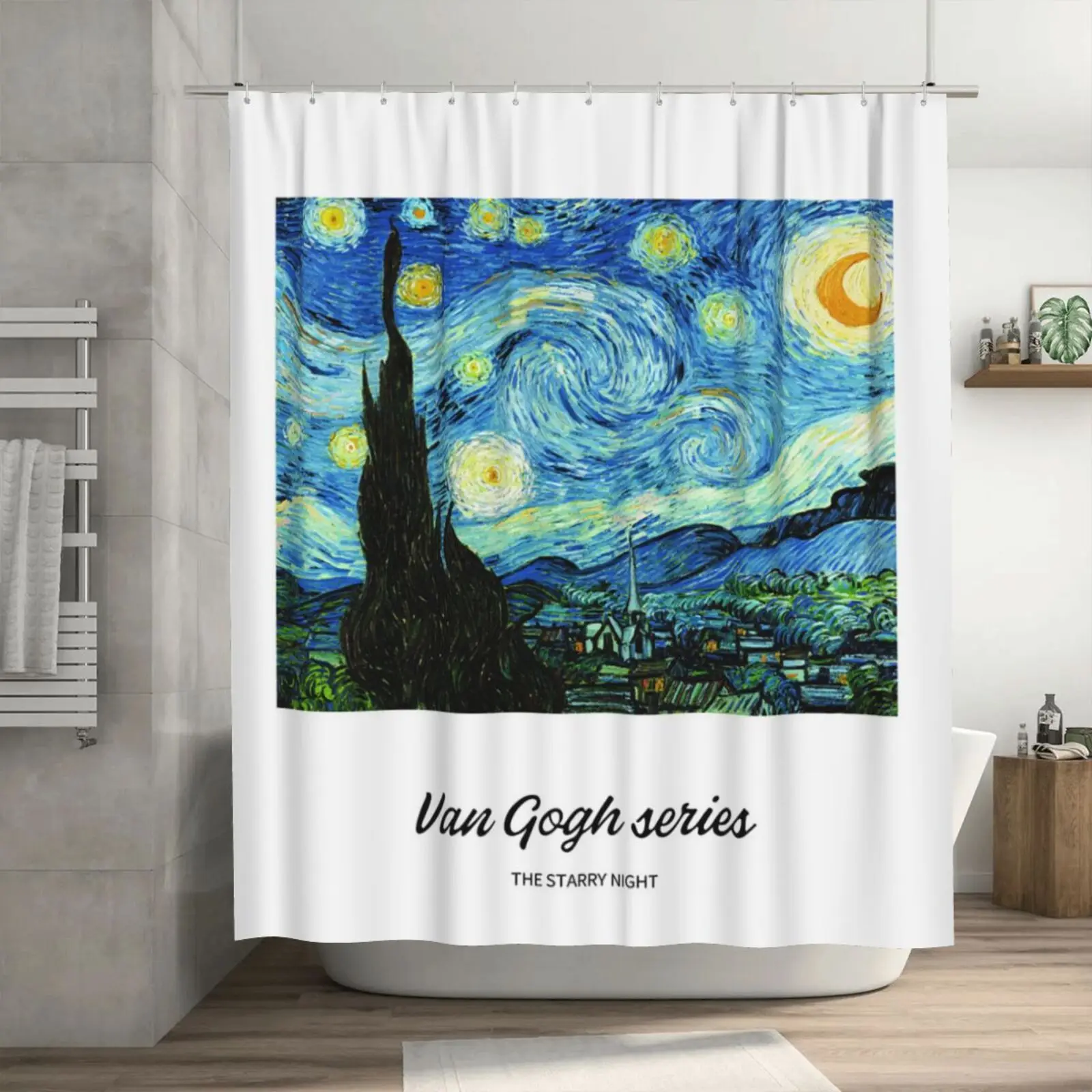 1pc Van Gogh-Inspired Artistic Shower Curtain Liner - Perfect for Bathroom Decoration - Includes 12 Hooks , The bottom Leads Add