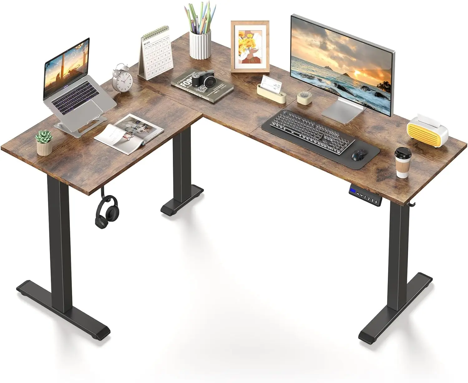 L-Shaped Electric Standing Desk, 59 x 47 Inch Height Adjustable Desk, Corner Adjustable Desk, Home Office Computer Desk