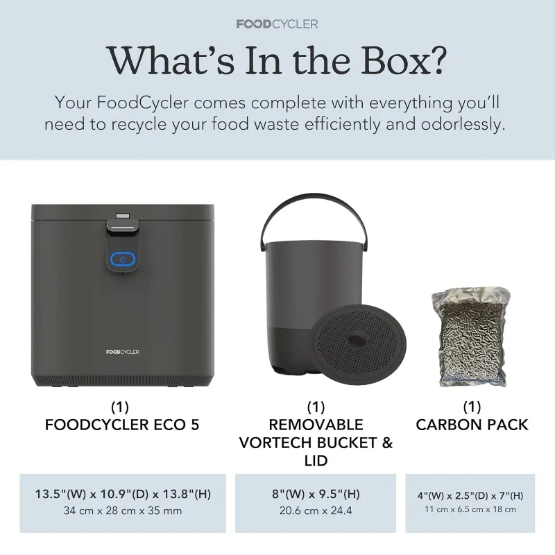 FoodCycler Eco 5 - Award-Winning Home Food Processor and Recycler - Kitchen Countertop Compost Alternative