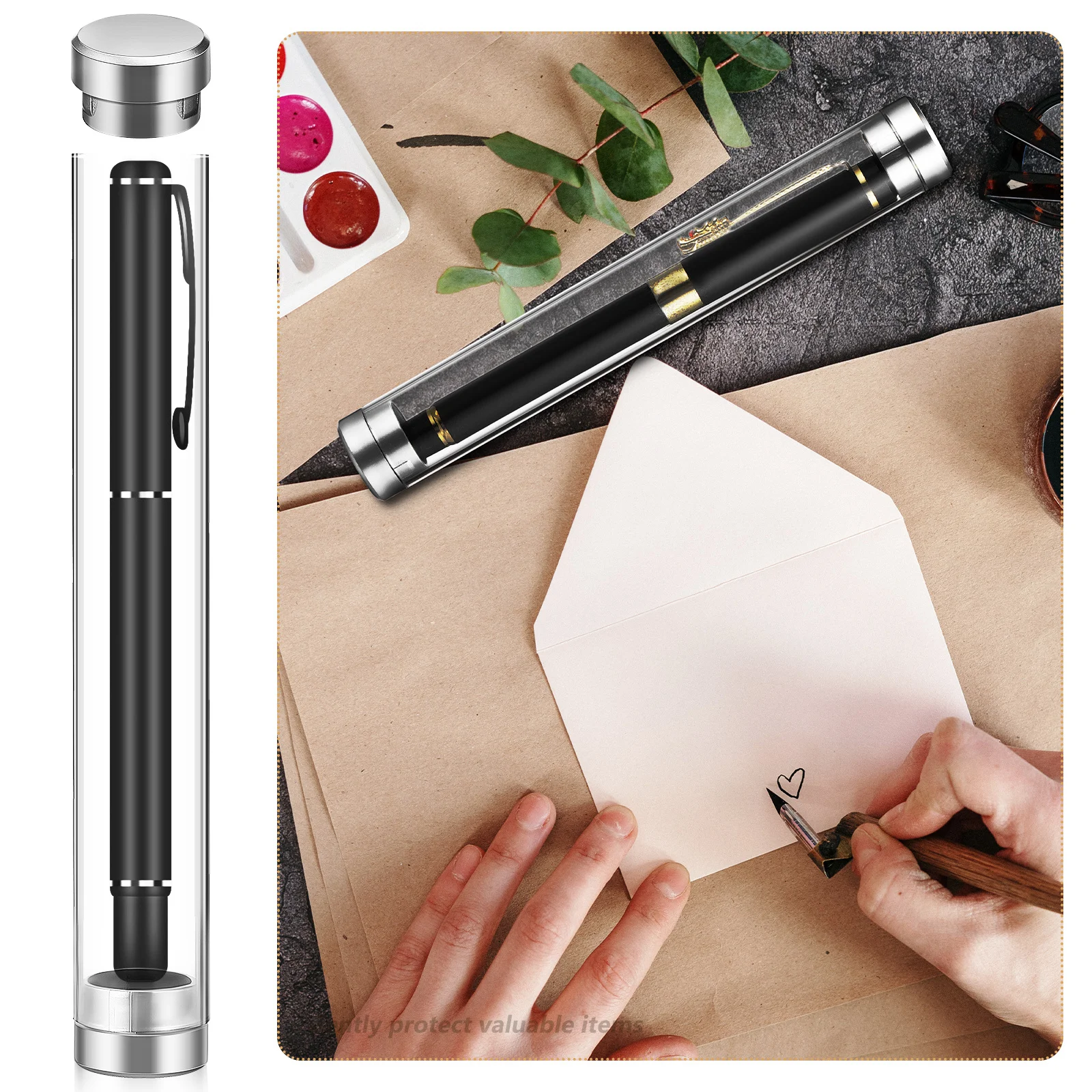 

10Pcs Acrylic Single Pen Display Cases Clear Cylinder Tube Storage Holders for Ballpoint Fountain Pens Single Pen Holder