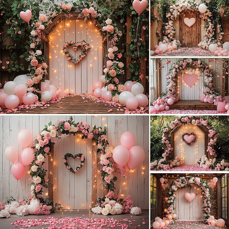 

LS Valentine's Day LOVE Roses Rose Path Backdrops Kids Adult Photography Big Red Heart Forest Lover Photo Background Studio