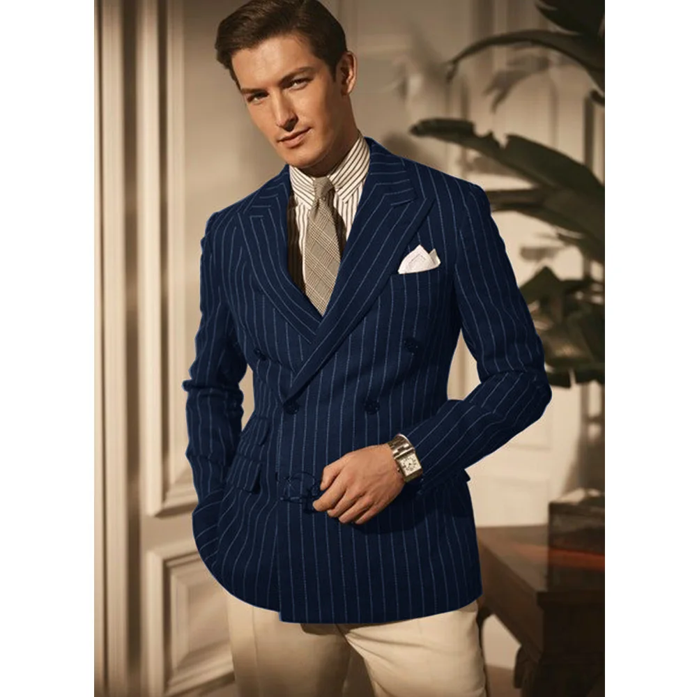 Men's Jacket Blazer Striped Fabric Comfortable Commuting Casual Fashion Elegant Slim Design Gala Jackets Man Coat for Men Suit