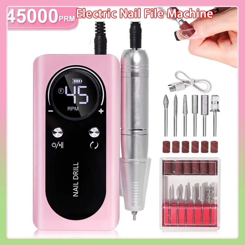 

Professional 45000RPM Electric Portable Nail Drill Machine Rechargeable Low Noise Nail Sander File for Manicure Salon Tool