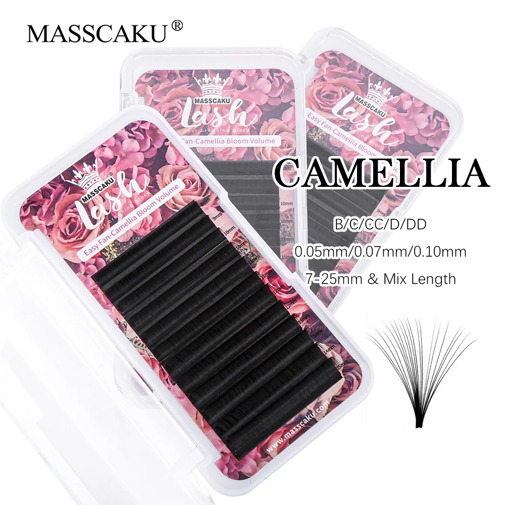 

MASSCAKU C CC D DD Curl Synthetic Hair Automatic Blooming Flowering Eyelash Extension 100% Handmade Easy Fans Lash for Makeup