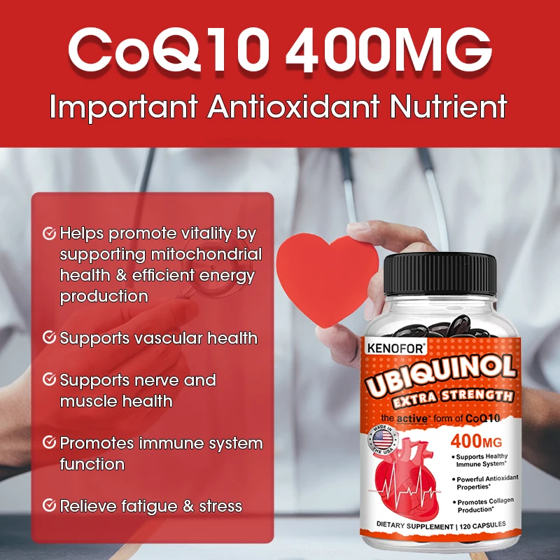 KENOFOR Coenzyme Q10 400 mg Softgel Antioxidant - Excellent absorbency, active form for heart, immune and skin health