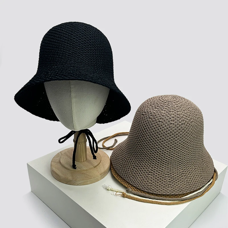 

New Women Solid Simple Straps Bucket Hats Sunshade Rear Fork Breathable Outdoor Versatile Casual Fisherman Caps Fashion Retro