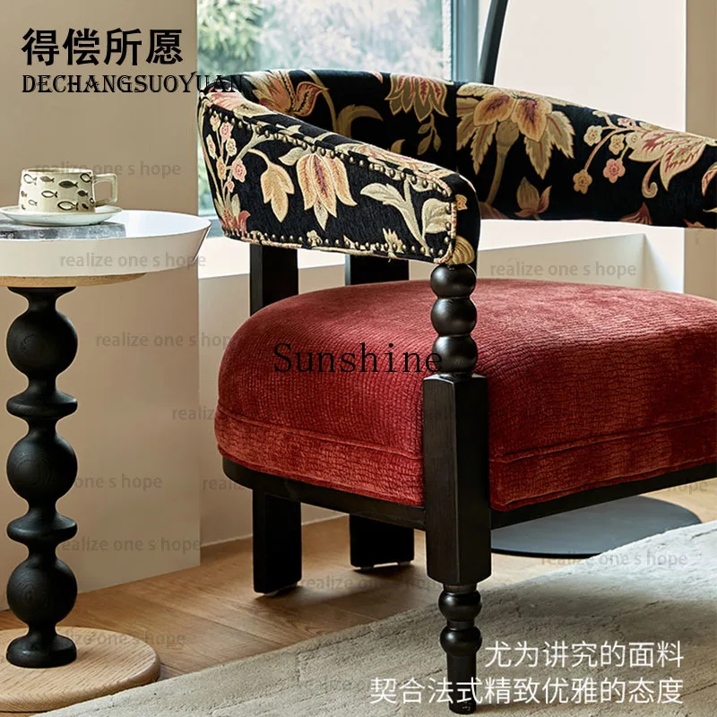 European American rural retro solid wood leisure negotiation living room fabric balcony sofa tiger chair