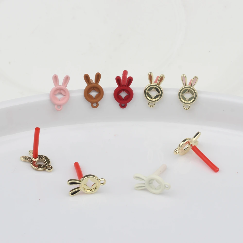 Zinc Alloy Spray Paint Mini Cute Rabbit Shape Base Earrings Connector 10pcs/lot For Fashion Jewelry Bulk Items Wholesale Lots