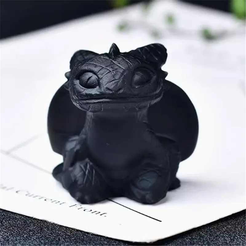 Natural Crystal Toothless Dragon Carved Obsidian Animals Quartz Figurine Healing Crystals Home Decor Reiki Gift