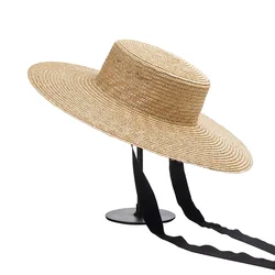 12cm Wide brim Beach Hat Women Wheat Straw Boater Hat Long Ribbon Lace UP Party Beach Hat UV Protection Summer Sun Hat